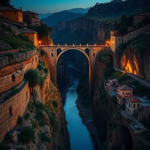 El Puente Nuevo de Ronda con el desfiladero del Tajo en el fondo