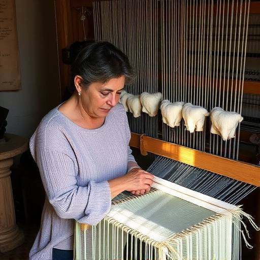 Fotograf&radic;&ne;a de Isabel Mart&radic;&ne;nez, tejedora de lana en Grazalema, trabajando en un telar tradicional.