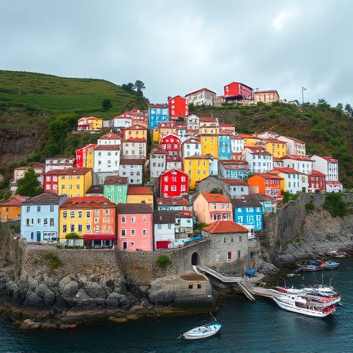 Vista del pueblo de Cudillero, Asturias, con sus casas de colores construidas en la ladera y su puerto pesquero.